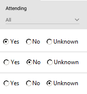 Radio button for Yes, No, and Unknown