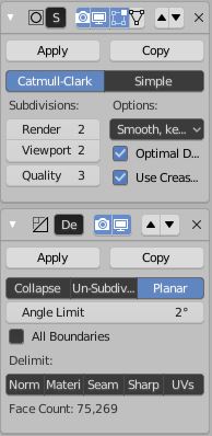 image: subdivision survace 2 and decimate set to planar, angle 2