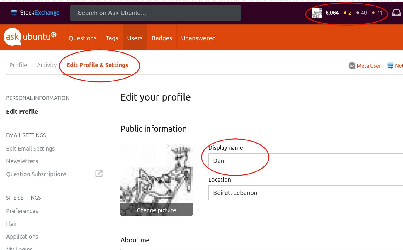 Ask Ubuntu Profile Settings