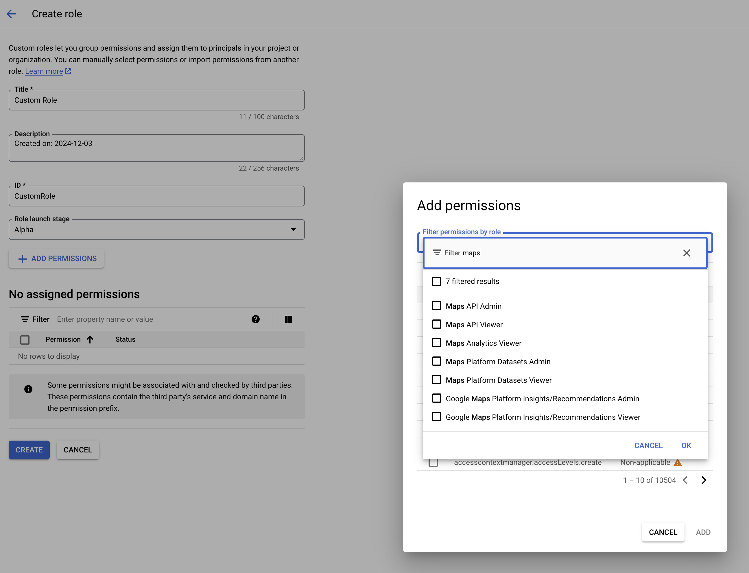 permission selection in GCP 1st example