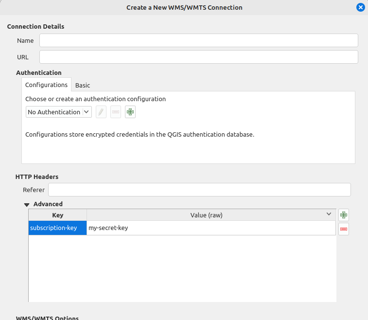 QGIS create WMS Connection window