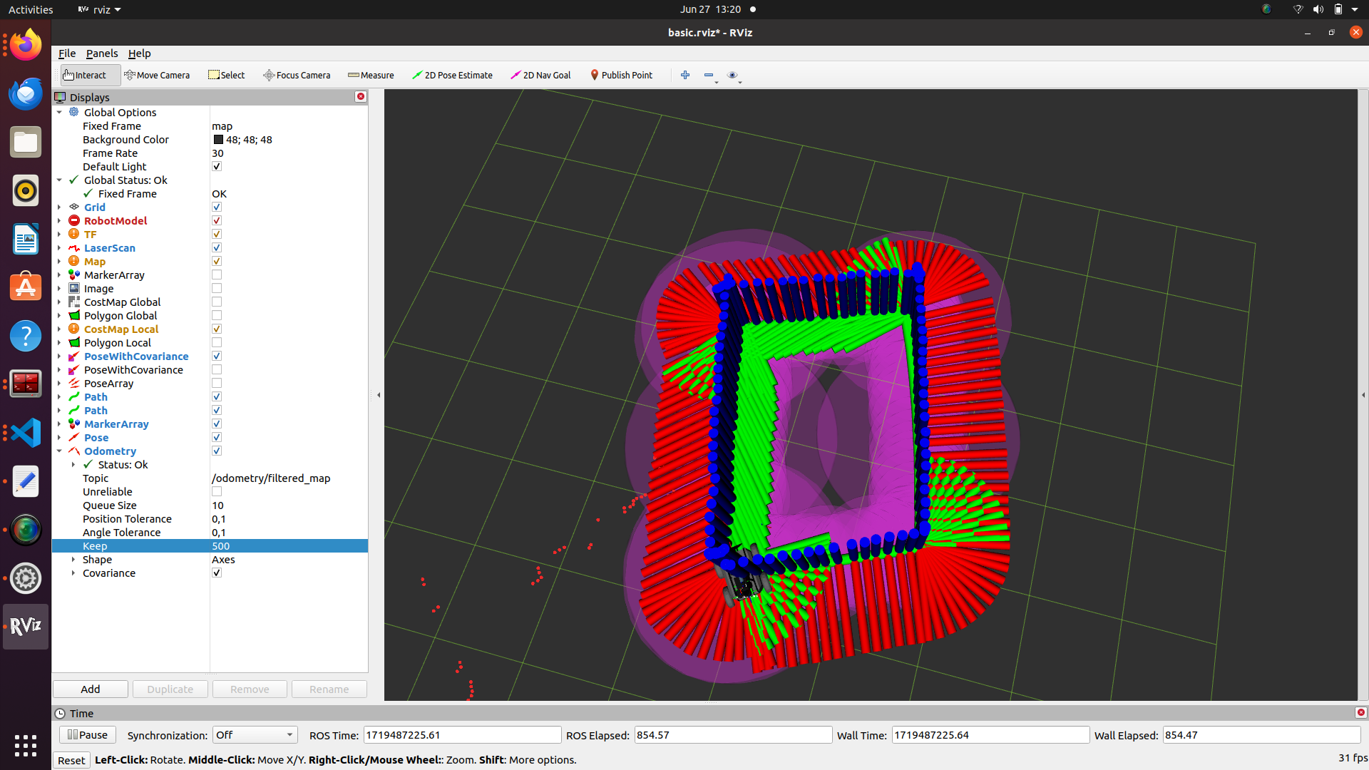 rviz visualization of a square movement