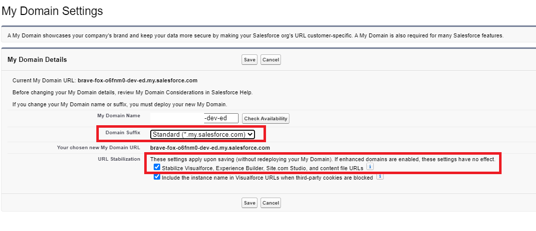 My Domain Details Settings