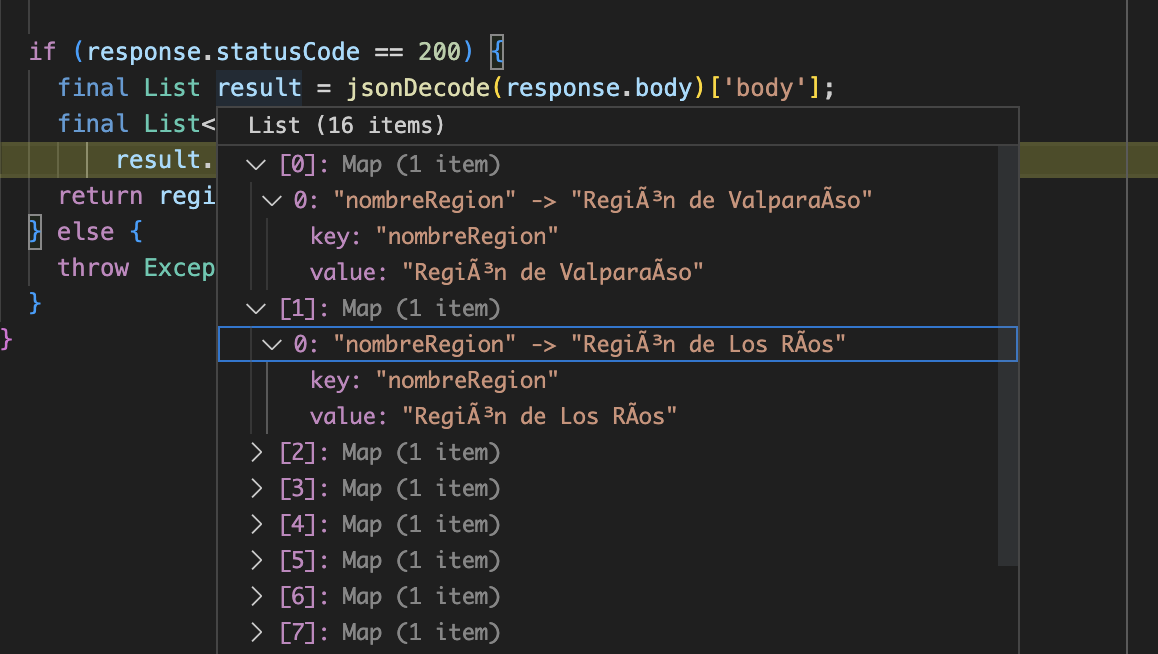 Asi se ven los datos en VS Code