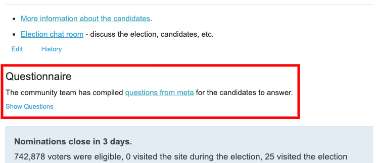 Collapsed questionnaire on Election Page