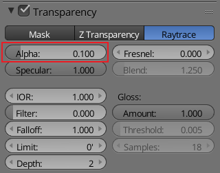 Transparency in material settings