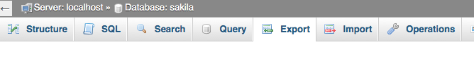phpMyAdmin export tab