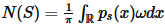 $N(S)=\frac1\pi\int_\mathbb{R} p_s(x)\omega dx$