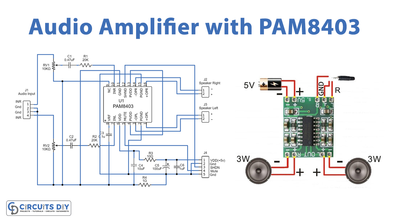 Simple PAM8403 Audio Amplifier Circuit