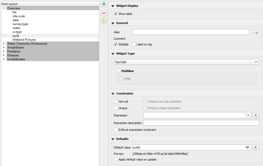 uuid form layout