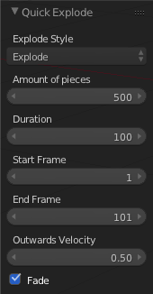 Quick Explode settings