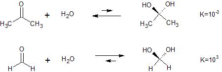 carbonyl-diol equilibria of Acetone and Formaldehyde