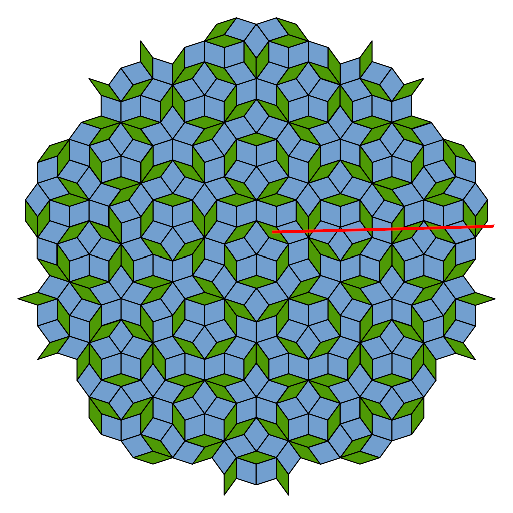 Penrose tiling with a line drawn through it