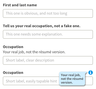 Inputs with and without descriptive text