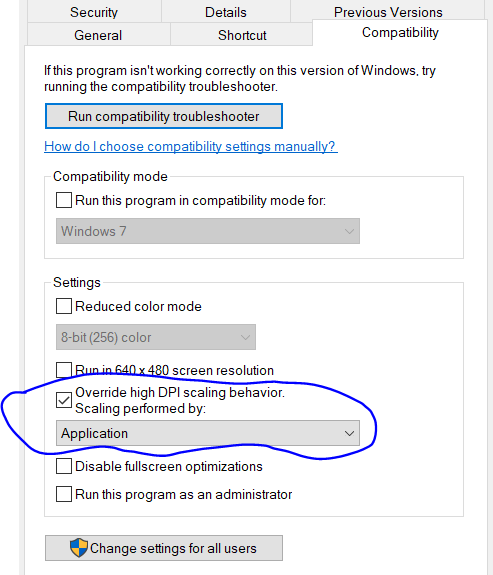 Settings for DPI compatibility