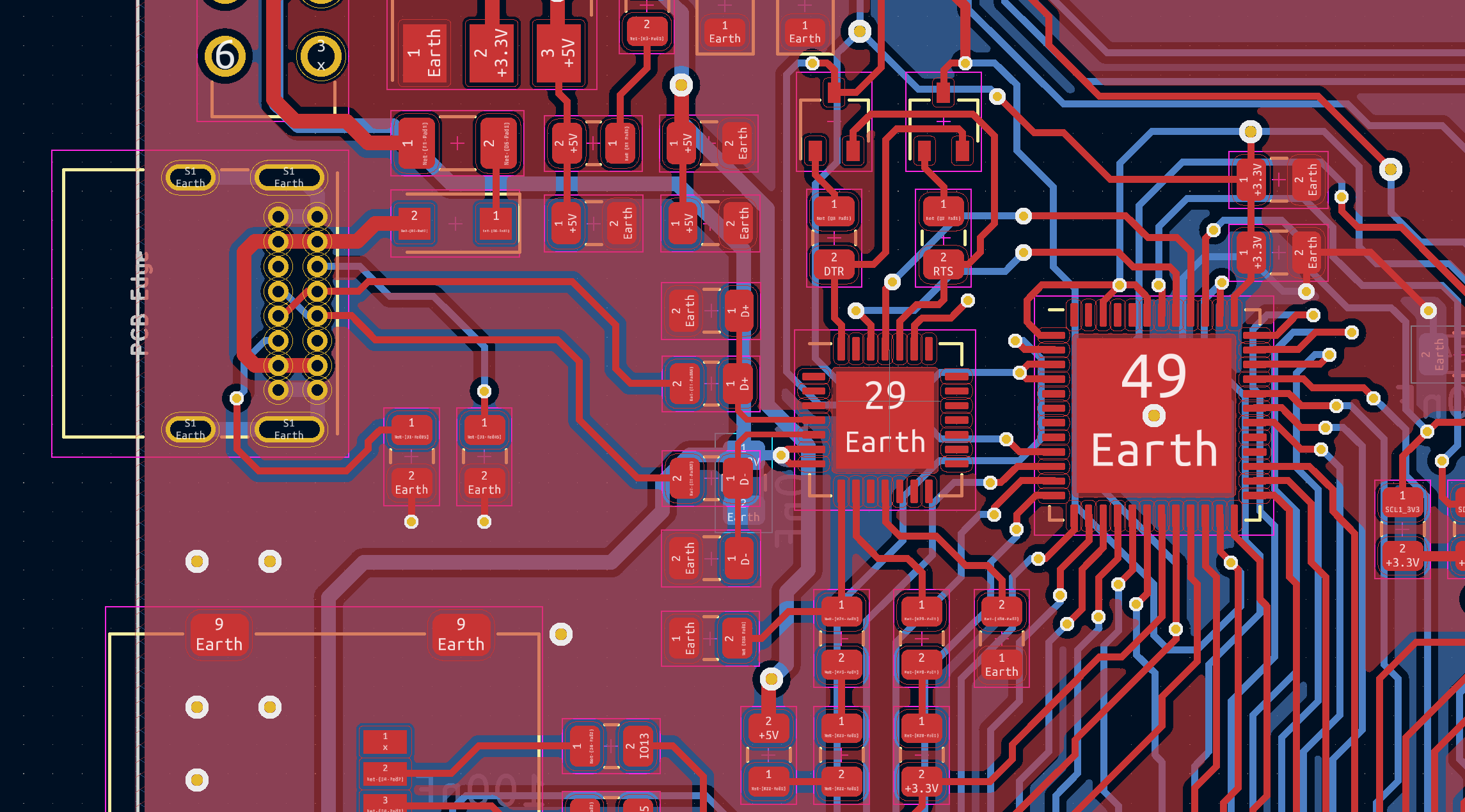 Layout of the ESP32 + CP2102N section