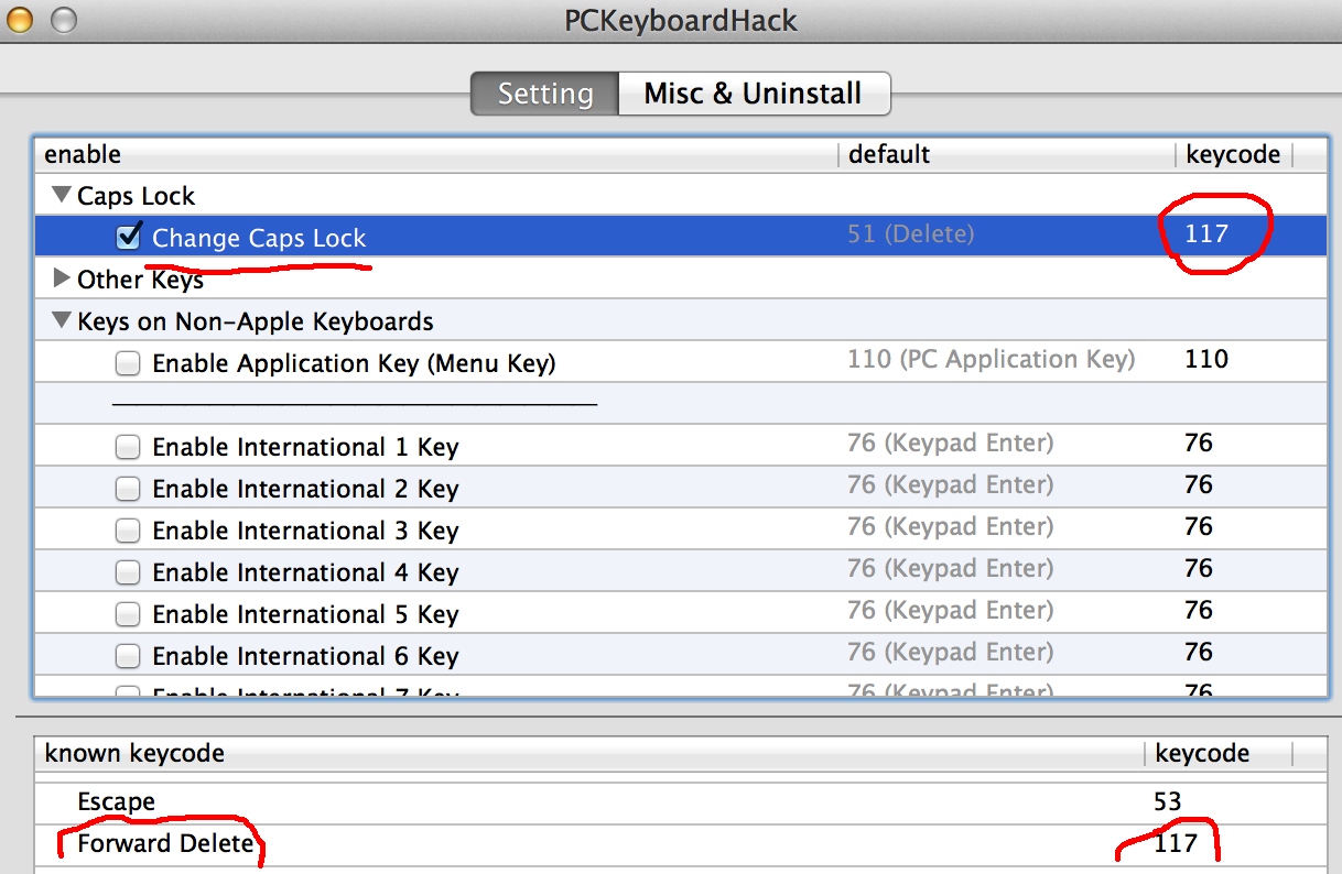 change Caps Lock to forward delete in PCKeyboardHack