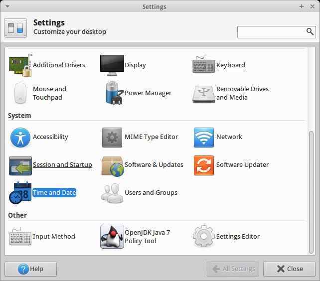 Screenshot of Settings Manager