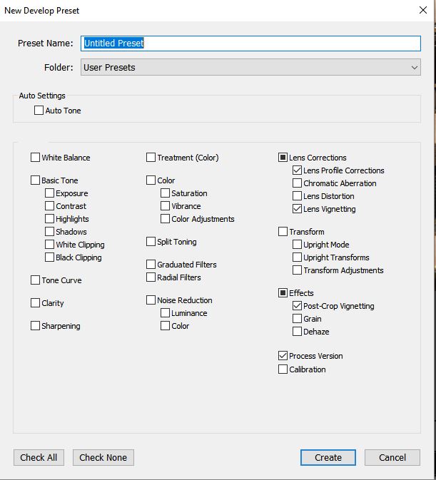 LR vignette correction only preset