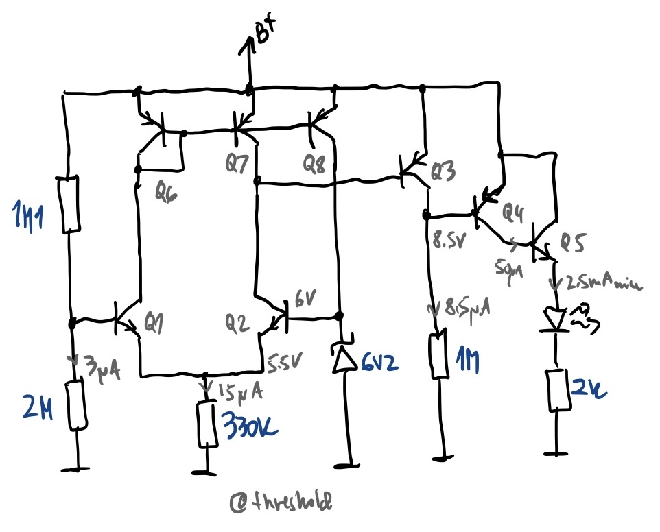 The schematic of a battery voltage indicator