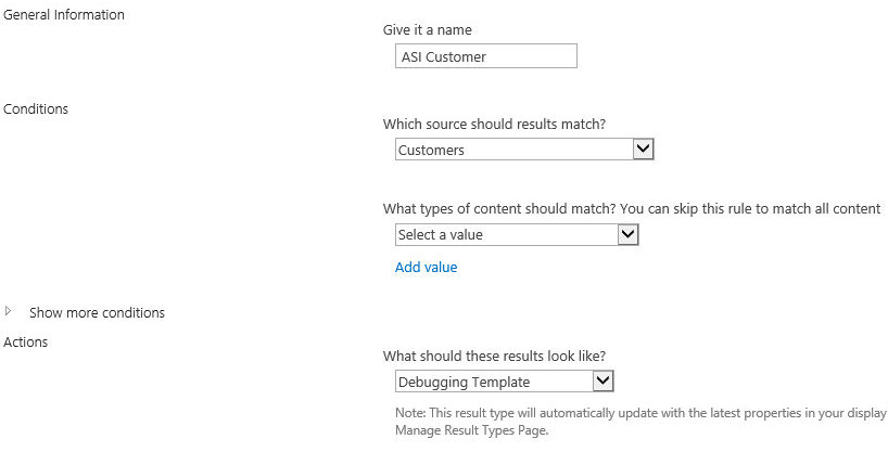 Result type setup