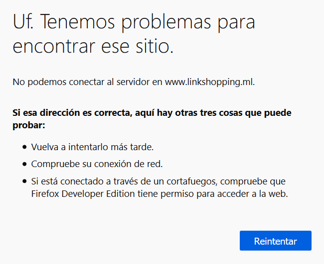 Pagina de error en el PC