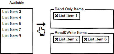 different containers for selected items