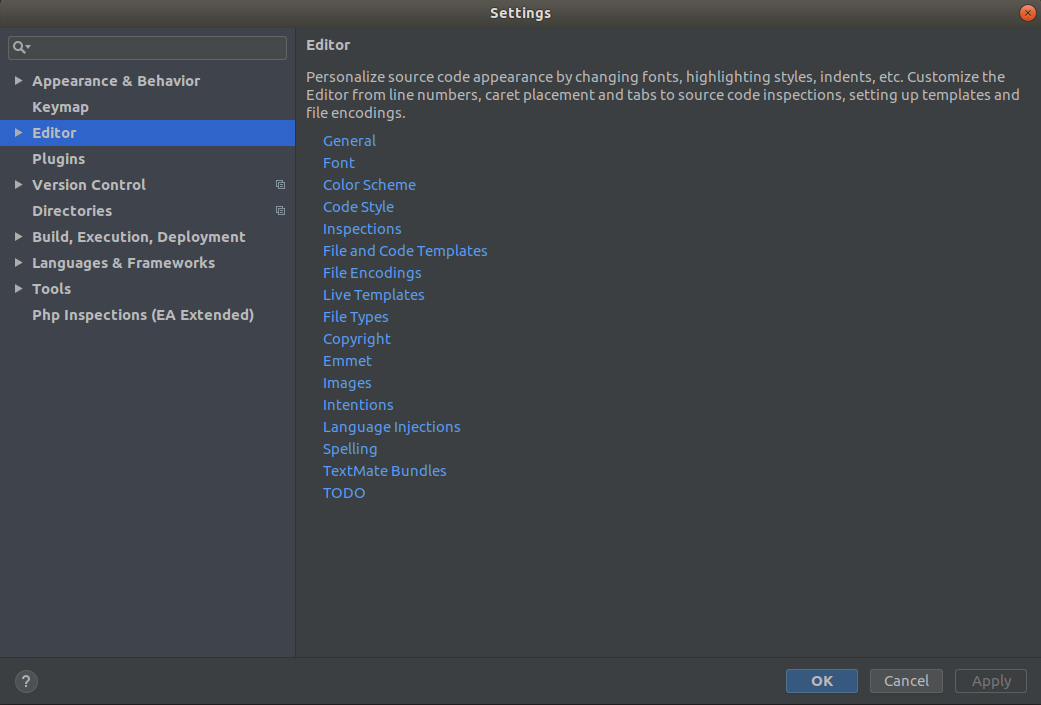 PHPStorm settings