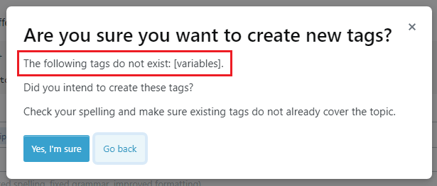 Are you sure you want to create new tags?