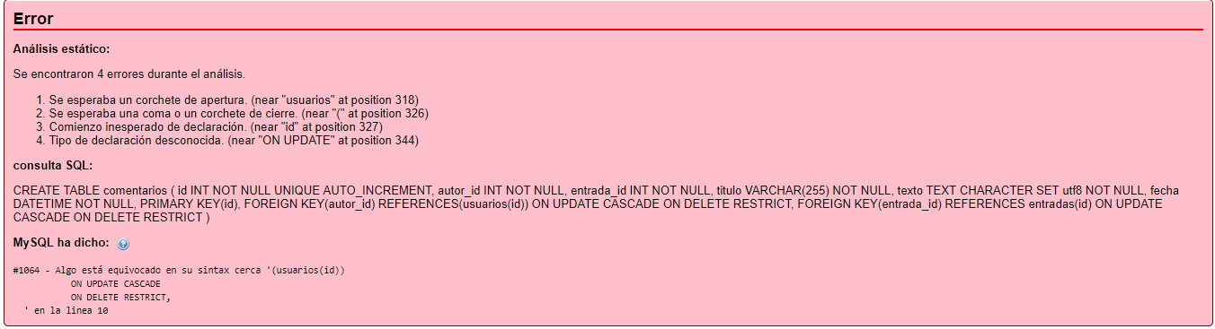 error en mariaDB