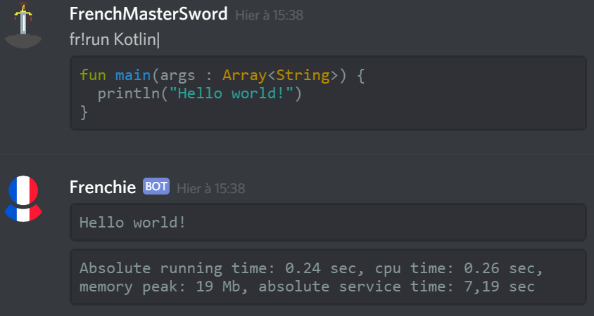 Screenshot from discord, showing command and bot's answer