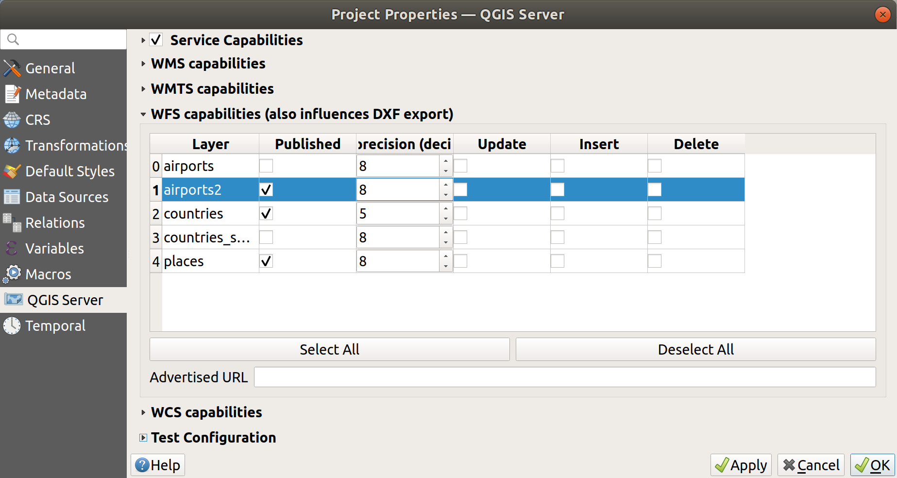 QGIS Server WFS configuration