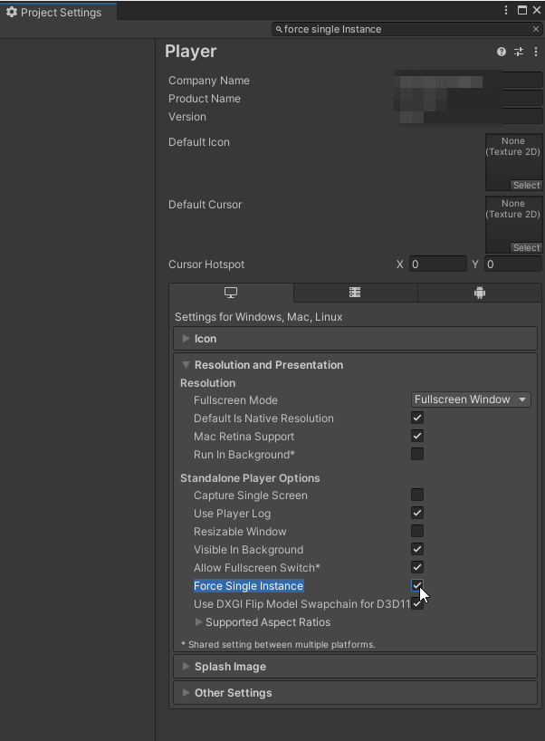 Screenshot of Project Settings window showing where to find the option