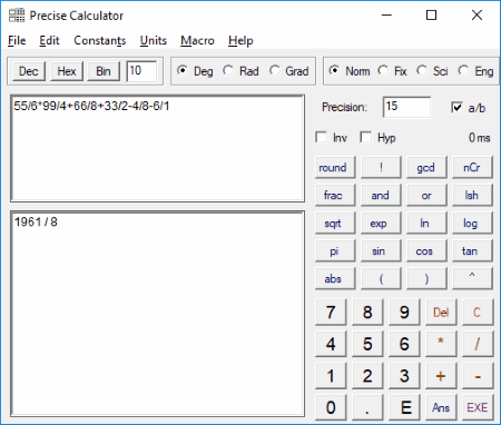 Precise Calculator interface