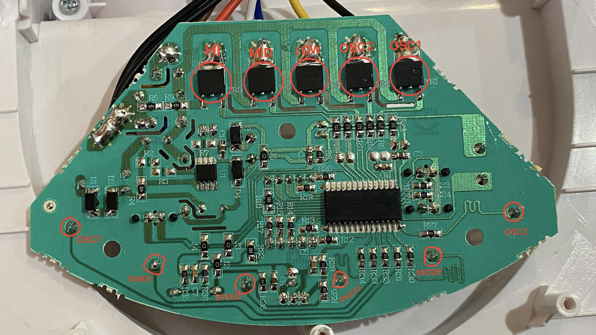 back-side of control panel pcb