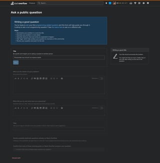 Ask Wizard page on SO in dark mode, with updates