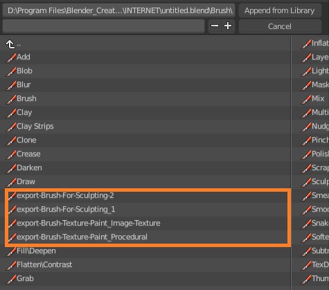 screenshot of finding sculpt and texture paint brushes
