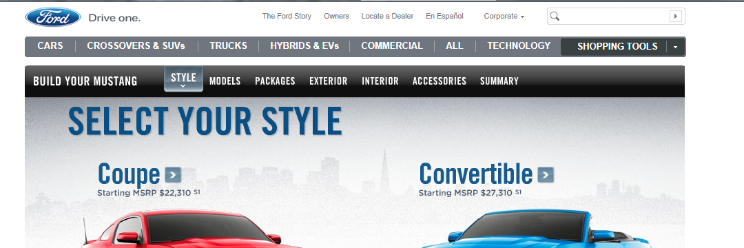 screenshot from Ford site