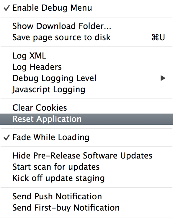App Store Debug Menu