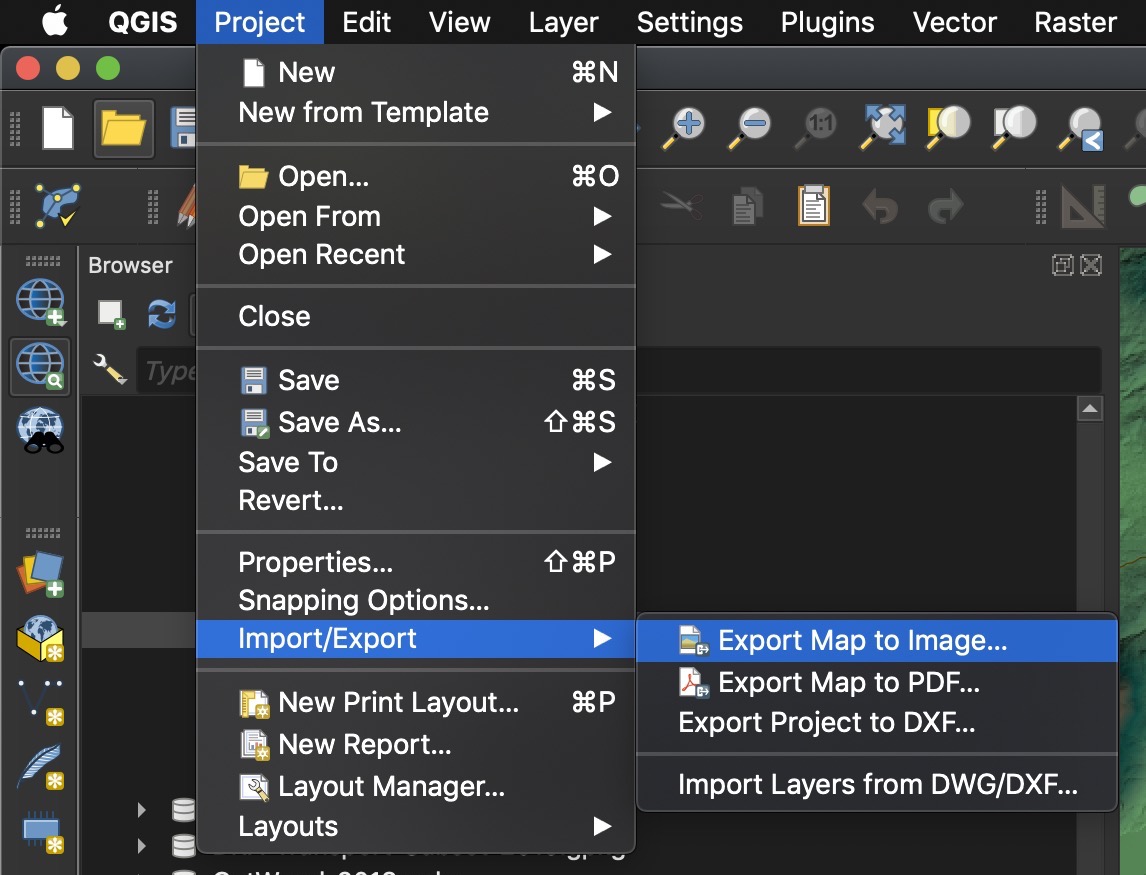 Project > Import/Export > Export Map to Image...