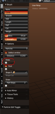 Toolbar menu on Particle Edit Mode