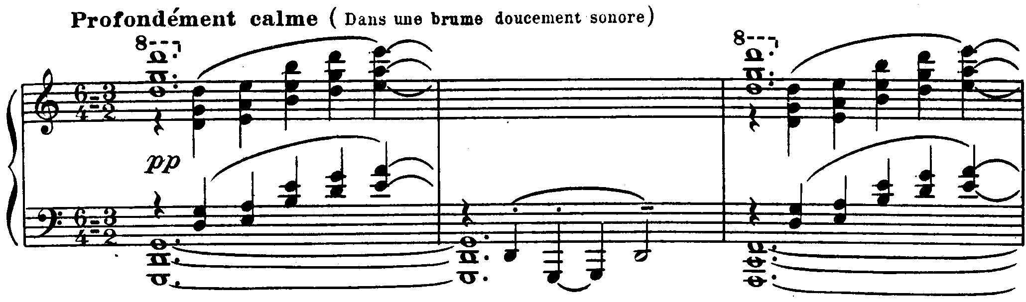 Debussy. Préludes, book 1, no. 10. La cathédrale engloutie, b.1-3. Pub. Durand 1910