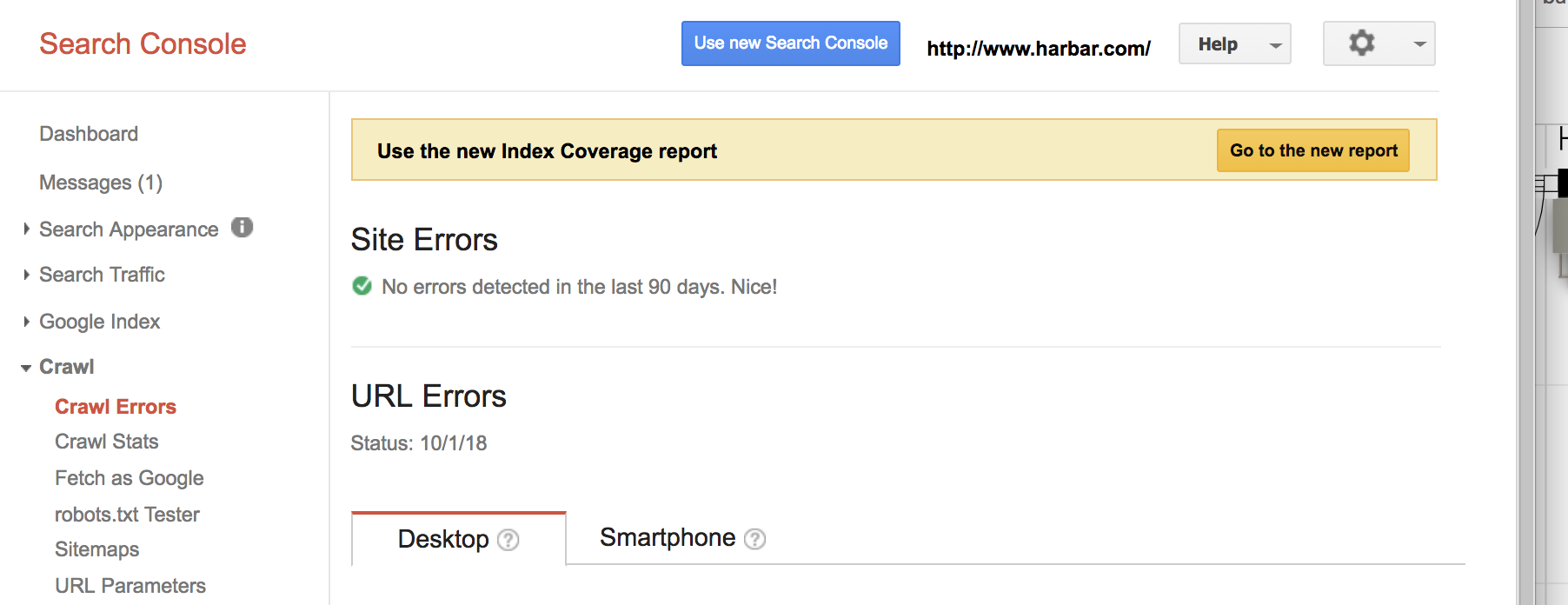 Search Console reports no errors in 90 days