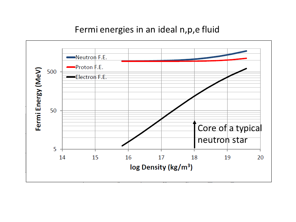 Fermi energies in a n,p,e ideal fluid