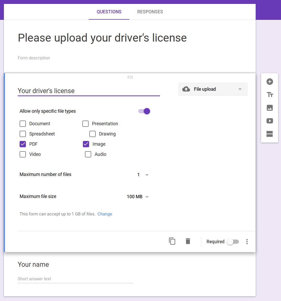 Google Forms file upload