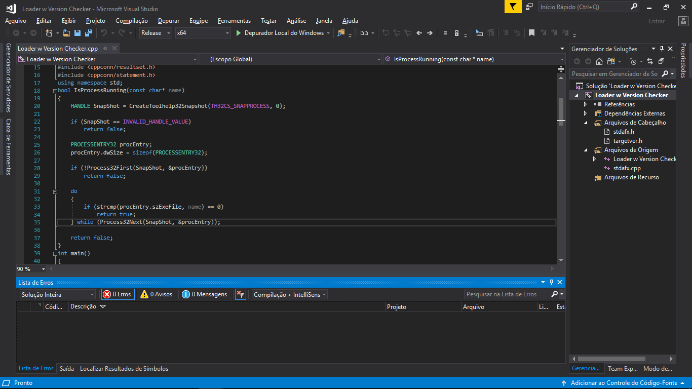 Tela do visual studio