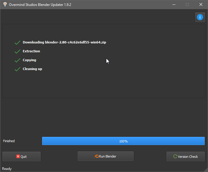 Screenshot of Overmind Studios Blender Updater program