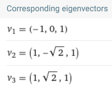 Eigenvectors from WolframAlpha