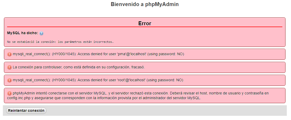 error al abrir el admin de phpMyAdmin