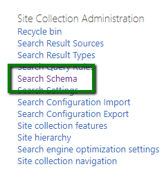 The Search Schema on the Site Settings page